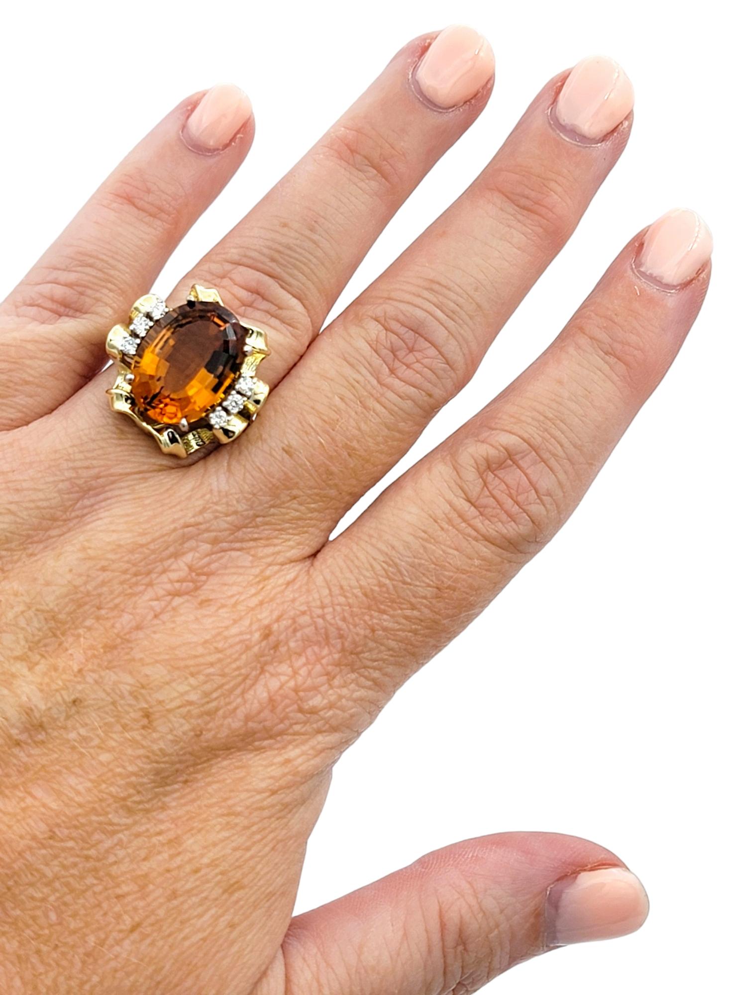 Cocktailring aus 14 Karat Gold mit 6,98 Karat orangefarbenem Citrin im Ovalschliff und Diamant im Angebot 5