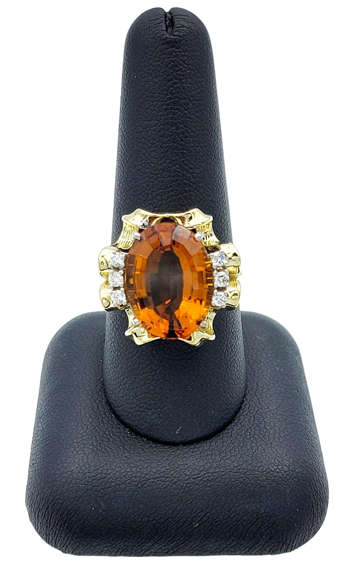 Cocktailring aus 14 Karat Gold mit 6,98 Karat orangefarbenem Citrin im Ovalschliff und Diamant im Angebot 6