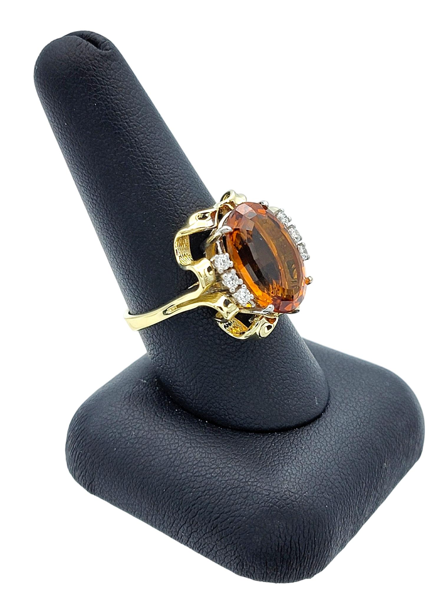 Cocktailring aus 14 Karat Gold mit 6,98 Karat orangefarbenem Citrin im Ovalschliff und Diamant im Angebot 7