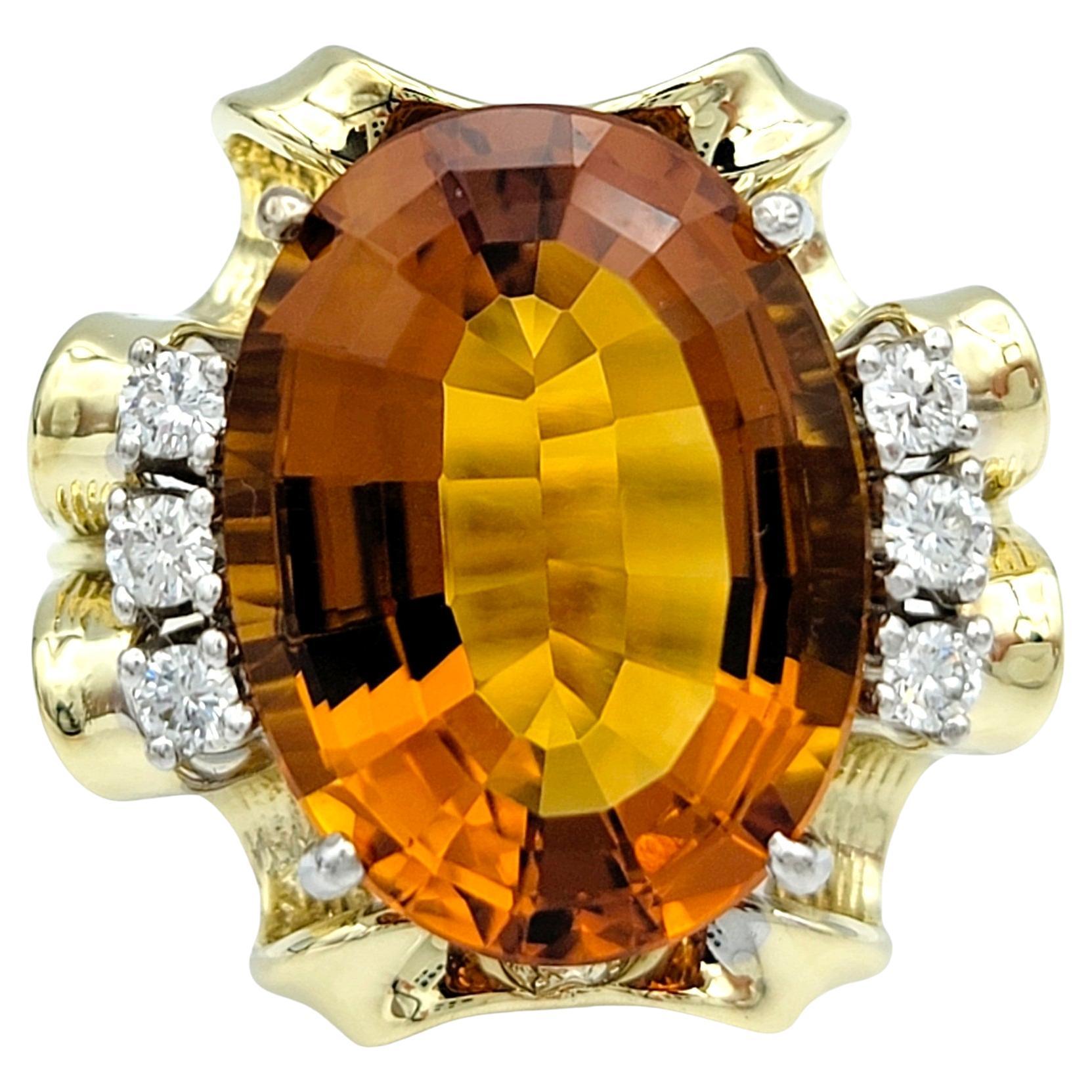 Cocktailring aus 14 Karat Gold mit 6,98 Karat orangefarbenem Citrin im Ovalschliff und Diamant im Angebot 2