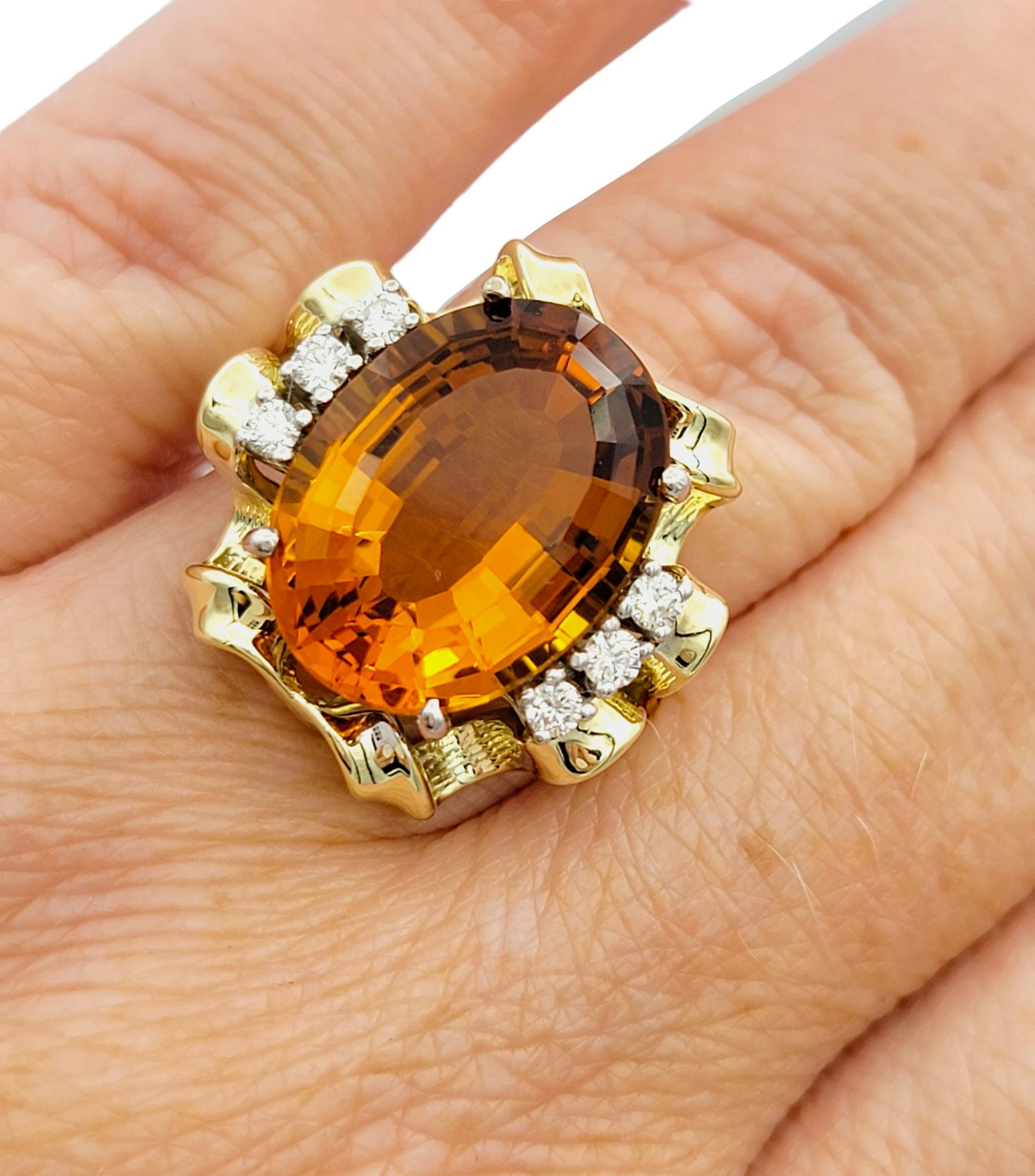 Cocktailring aus 14 Karat Gold mit 6,98 Karat orangefarbenem Citrin im Ovalschliff und Diamant im Angebot 4