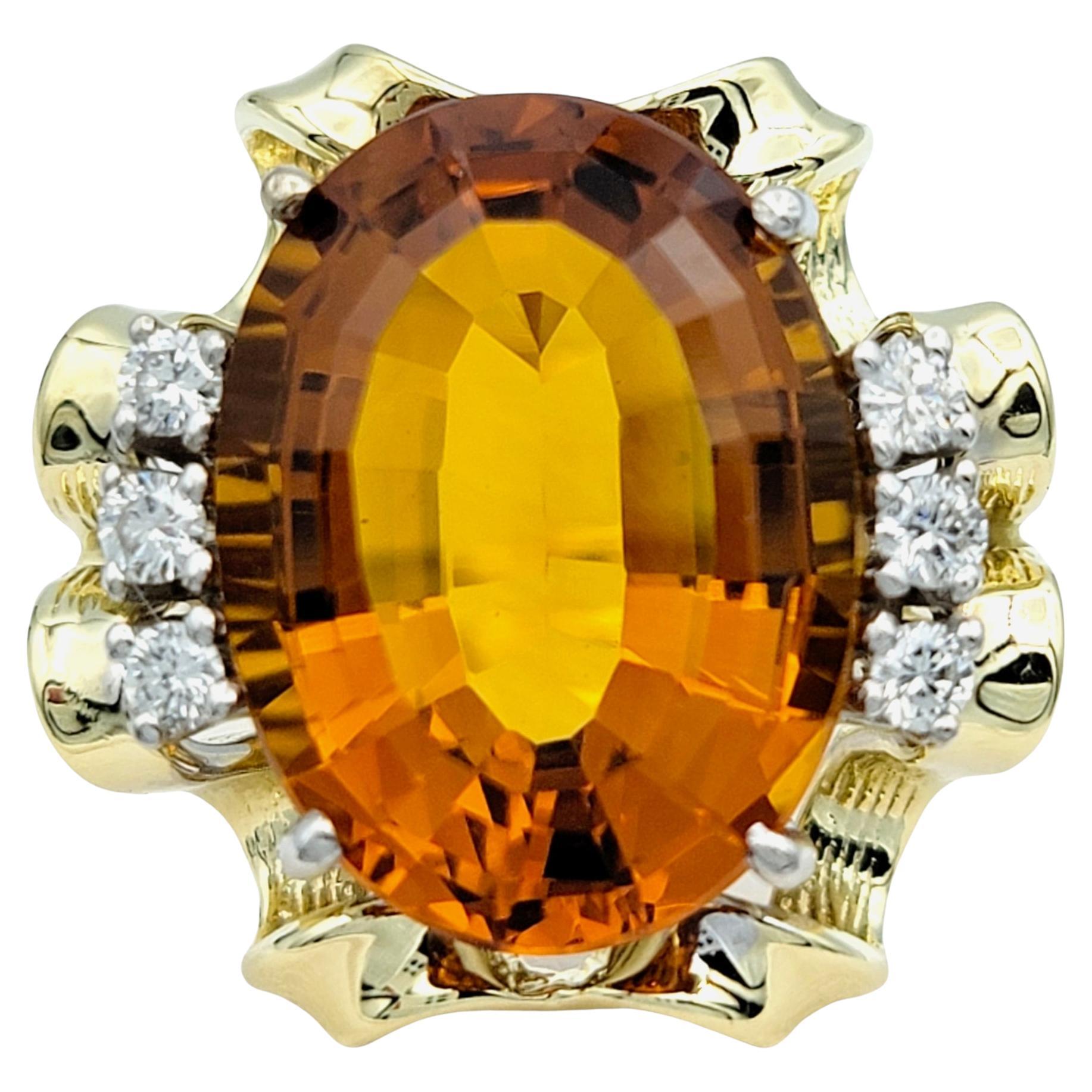 6.98 Carat Oval Cut Orange Citrine and Diamond Cocktail Ring in 14 Karat Gold