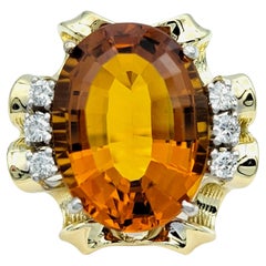 6.98 Carat Oval Cut Orange Citrine and Diamond Cocktail Ring in 14 Karat Gold