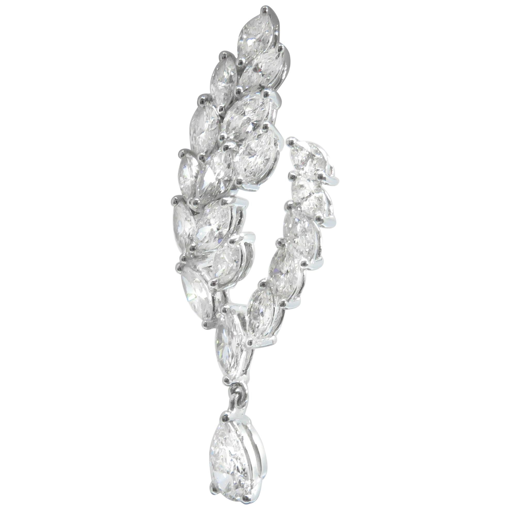 Platinum 6.98 Carat Pear Shape White Diamond and Marquise Diamond Drop Earrings For Sale
