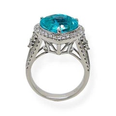6.98ct Vivid Copper-Bearing Greenish Blue Paraiba Tourmaline Ring 18K Gold GIA