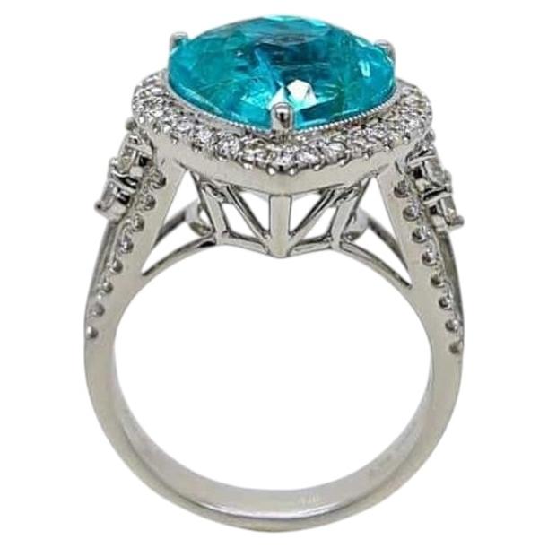 6.98ct Vivid Copper-Bearing Greenish Blue Paraiba Tourmaline Ring 18K Gold GIA For Sale