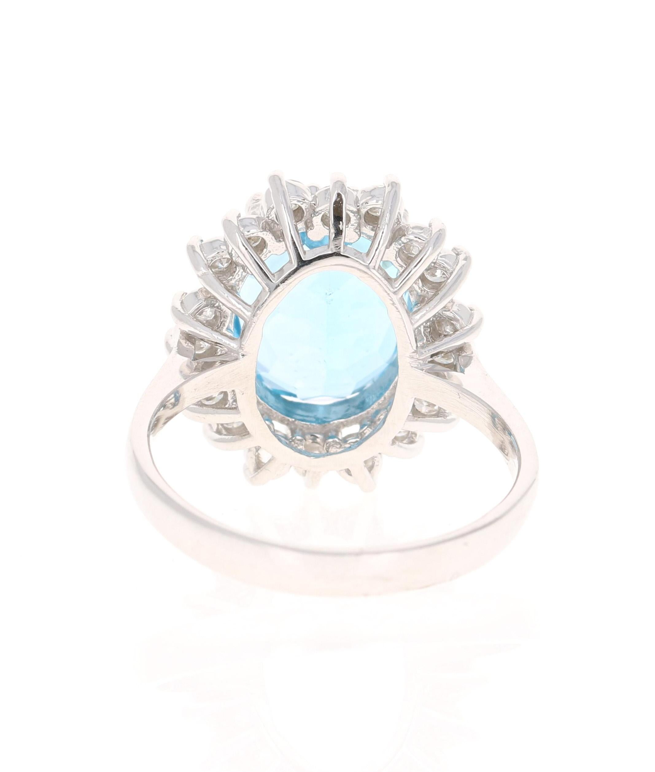Contemporary 6.99 Carat Blue Topaz Diamond 14 Karat White Gold Ring For Sale