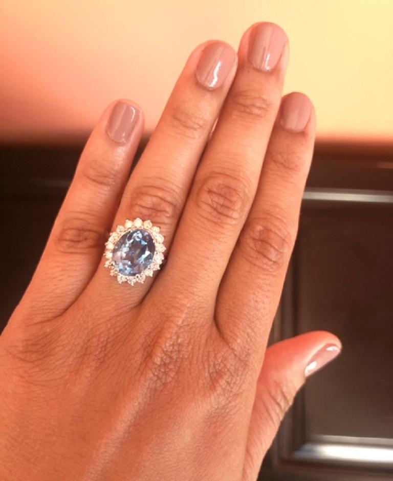 Oval Cut 6.99 Carat Blue Topaz Diamond 14 Karat White Gold Ring For Sale