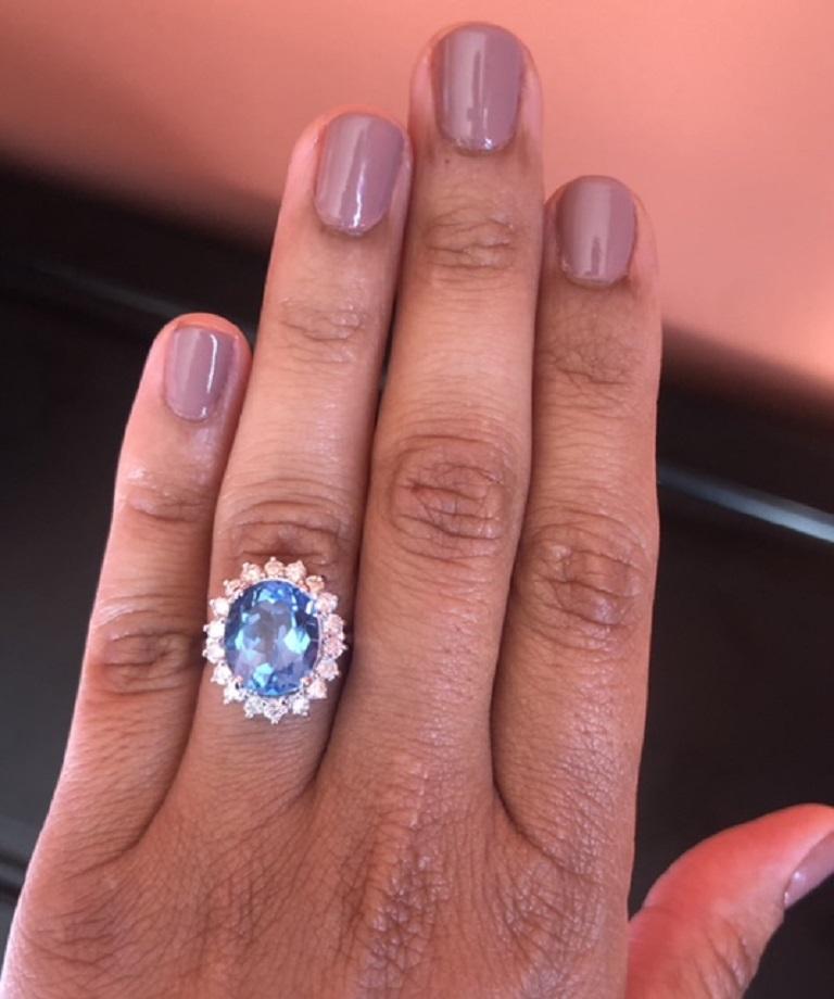 6.99 Carat Blue Topaz Diamond 14 Karat White Gold Ring In New Condition For Sale In Los Angeles, CA