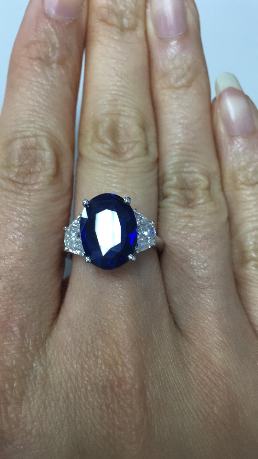 6.99 Carat Royal Blue Sapphire GRS Certified Non Heated Diamond Ring Oval Cut 1
