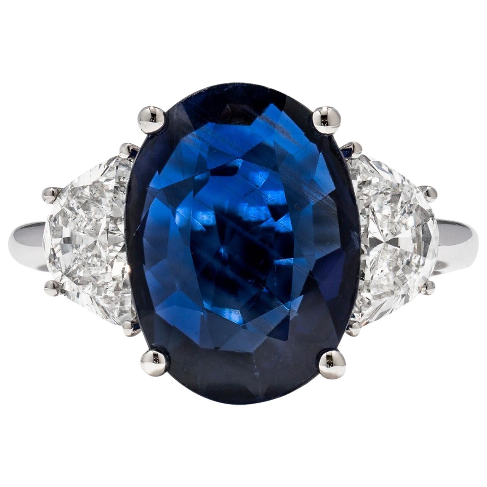 6.99 Carat Royal Blue Sapphire GRS Certified Non Heated Diamond Ring Oval Cut