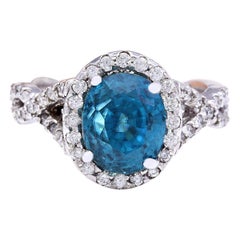 Natural Zircon Diamond Ring In 14 Karat Solid White Gold