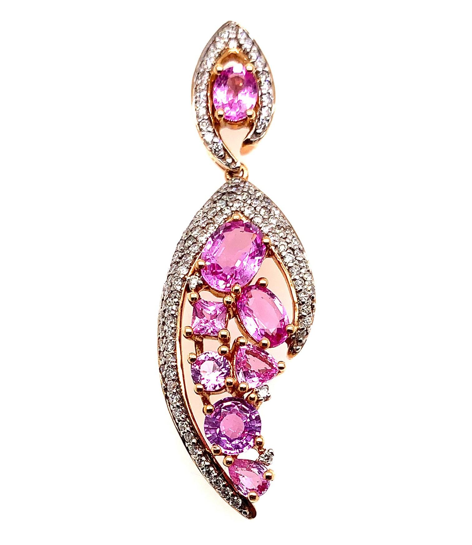 Contemporary 6.99 Carat Pink Sapphire Earring in 18 Karat Rose Gold with Diamonds