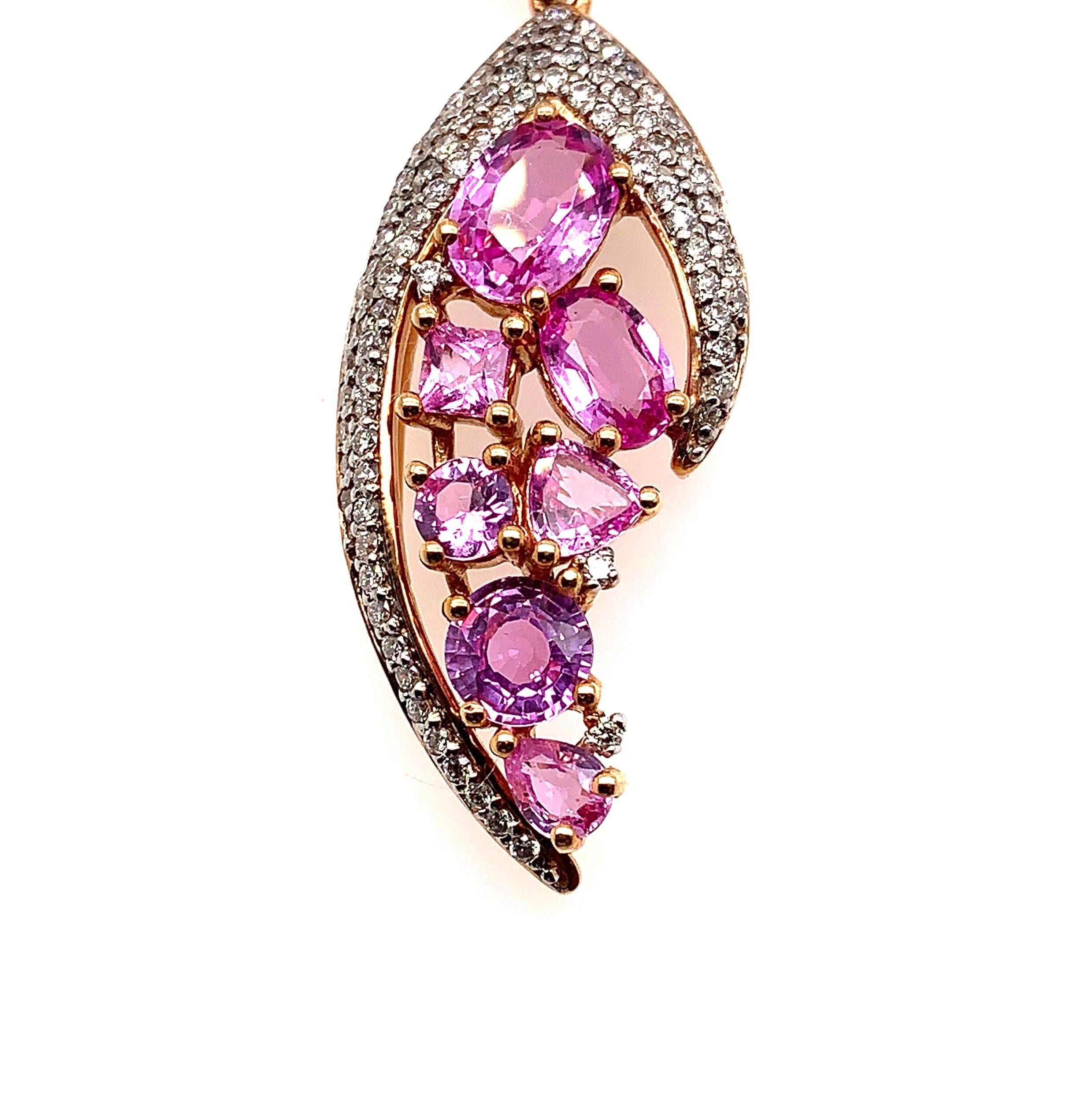 Women's 6.99 Carat Pink Sapphire Earring in 18 Karat Rose Gold with Diamonds