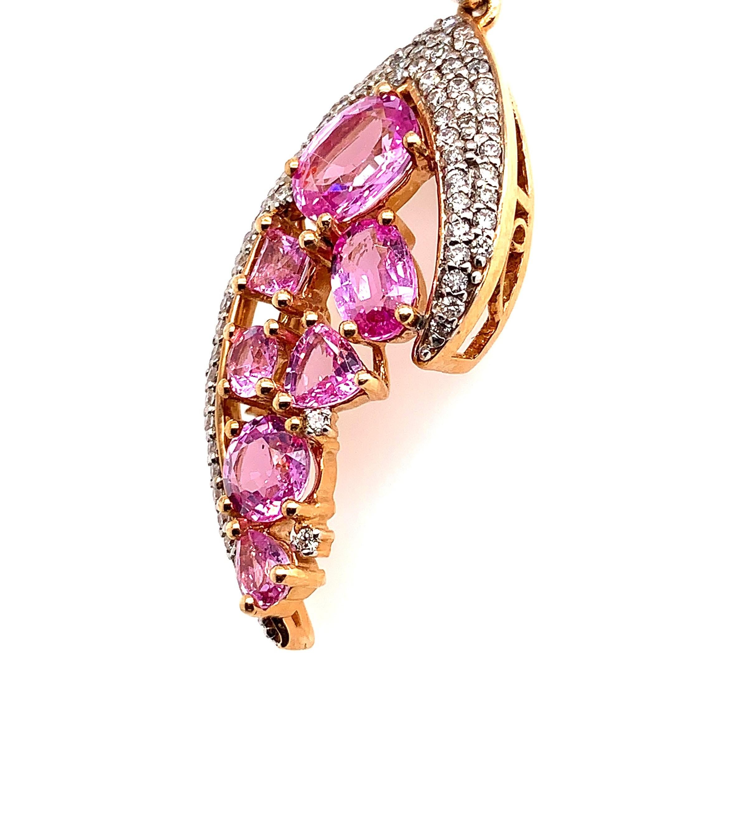 6.99 Carat Pink Sapphire Earring in 18 Karat Rose Gold with Diamonds 2