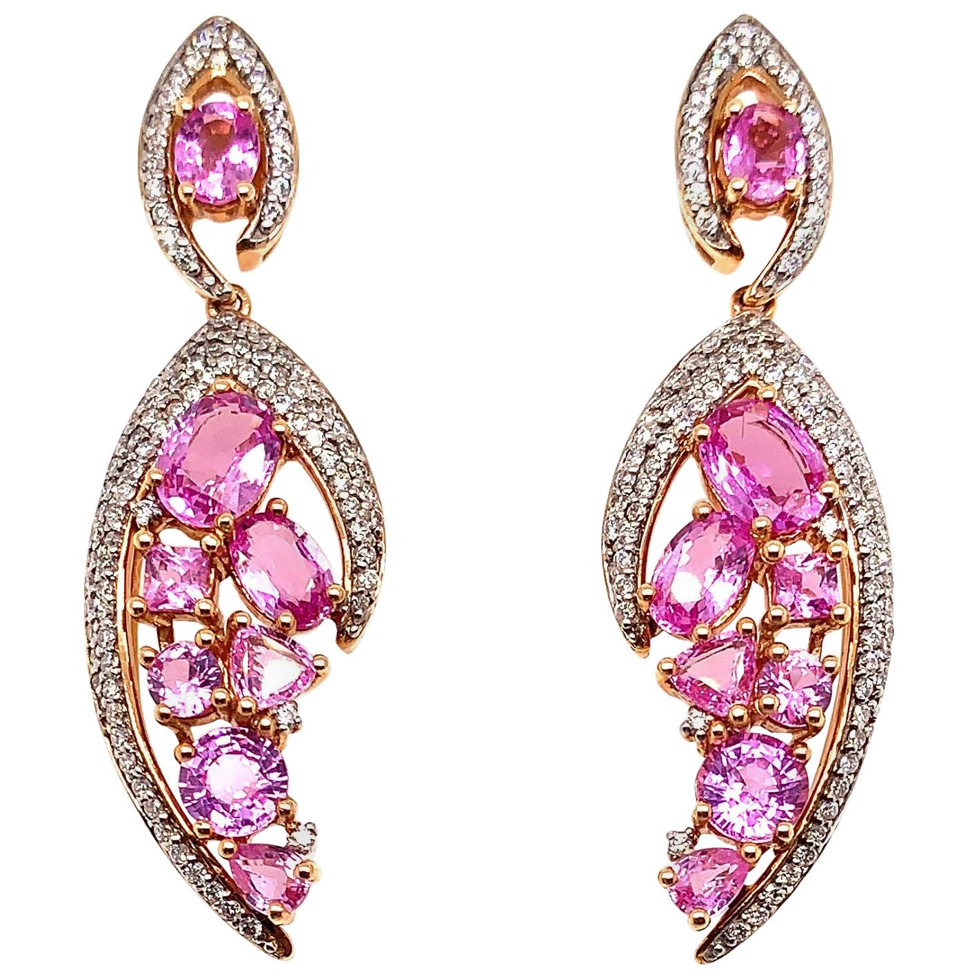 6.99 Carat Pink Sapphire Earring in 18 Karat Rose Gold with Diamonds