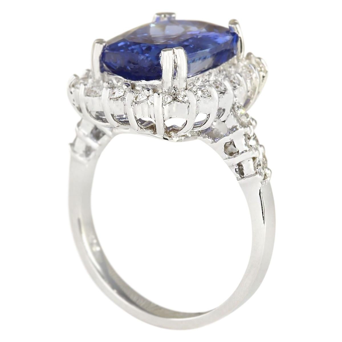 Cushion Cut Natural Tanzanite Diamond Ring In 14 Karat White Gold  For Sale