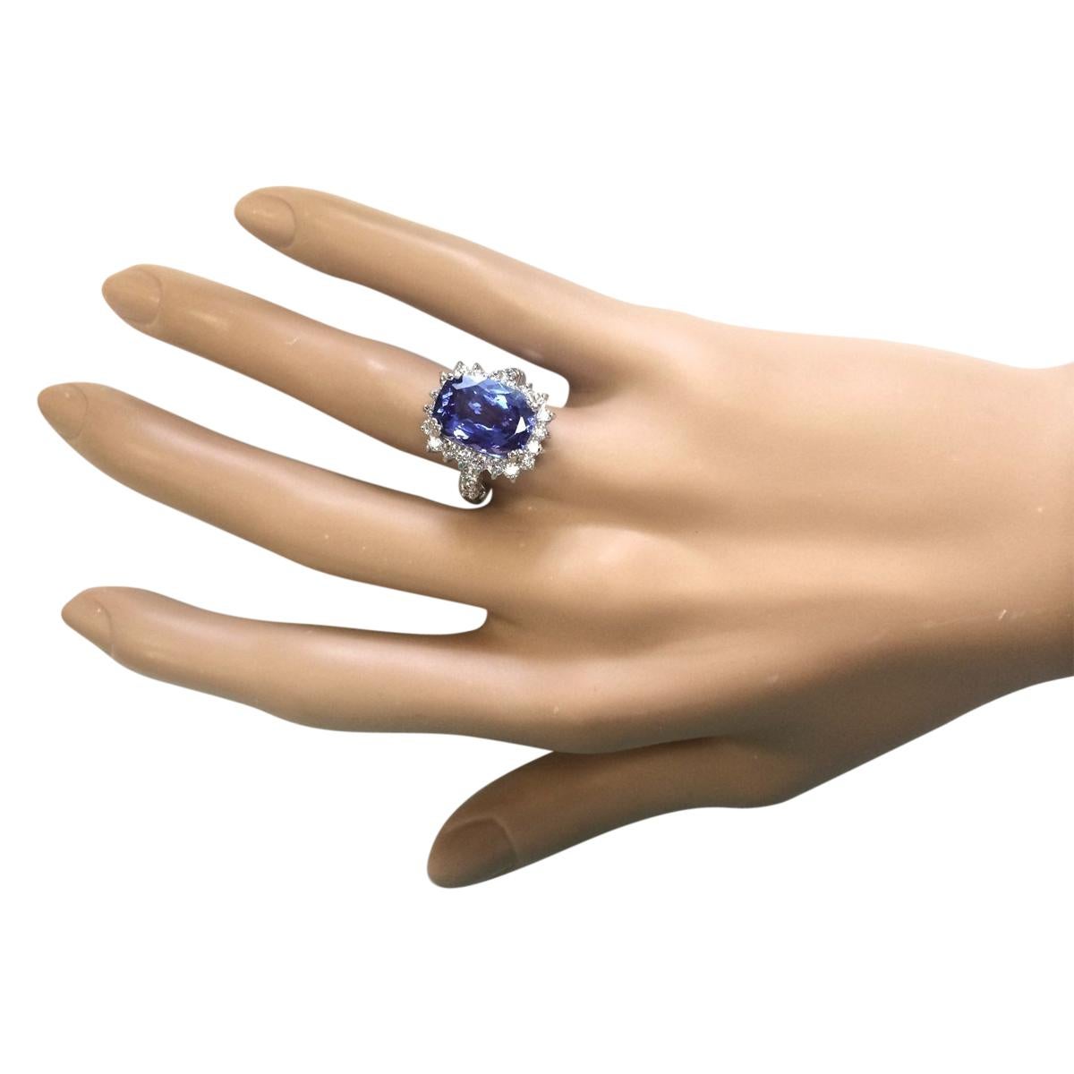 Natural Tanzanite Diamond Ring In 14 Karat White Gold  In New Condition For Sale In Los Angeles, CA