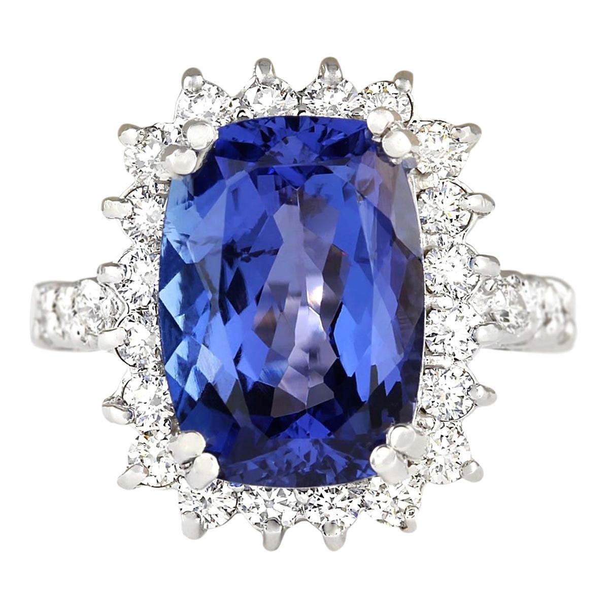 Natural Tanzanite Diamond Ring In 14 Karat White Gold  For Sale