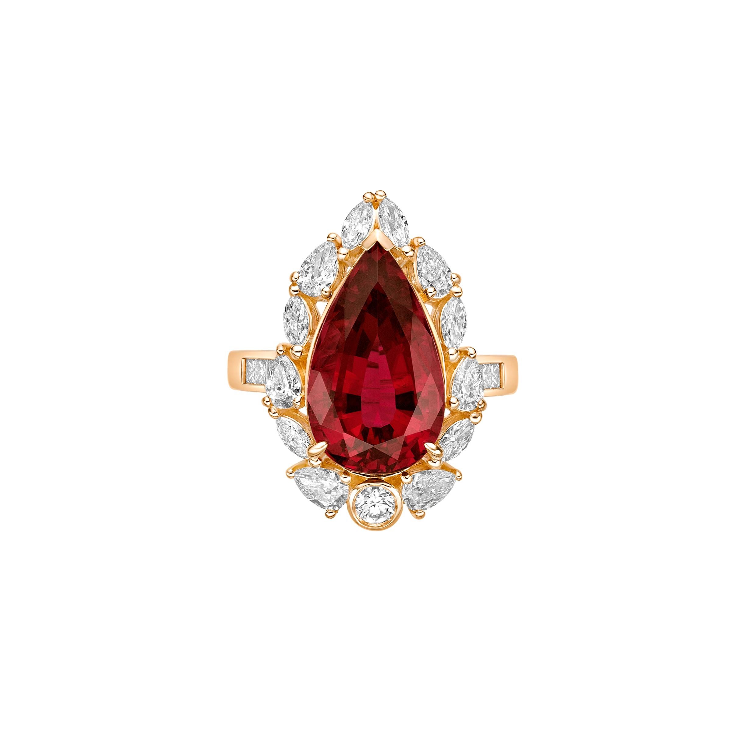 Contemporary 6.991 Carat Rubelite Fancy Ring in 18Karat Yellow Gold with White Diamond. For Sale