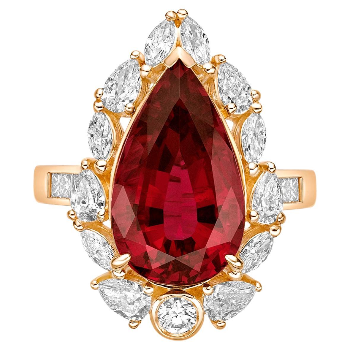 6.991 Carat Rubelite Fancy Ring in 18Karat Yellow Gold with White Diamond. For Sale