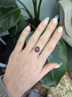 6.9cts Star Ruby Ring with Natural Diamond Accents: Solid 14k Gold, 11.6x9mm