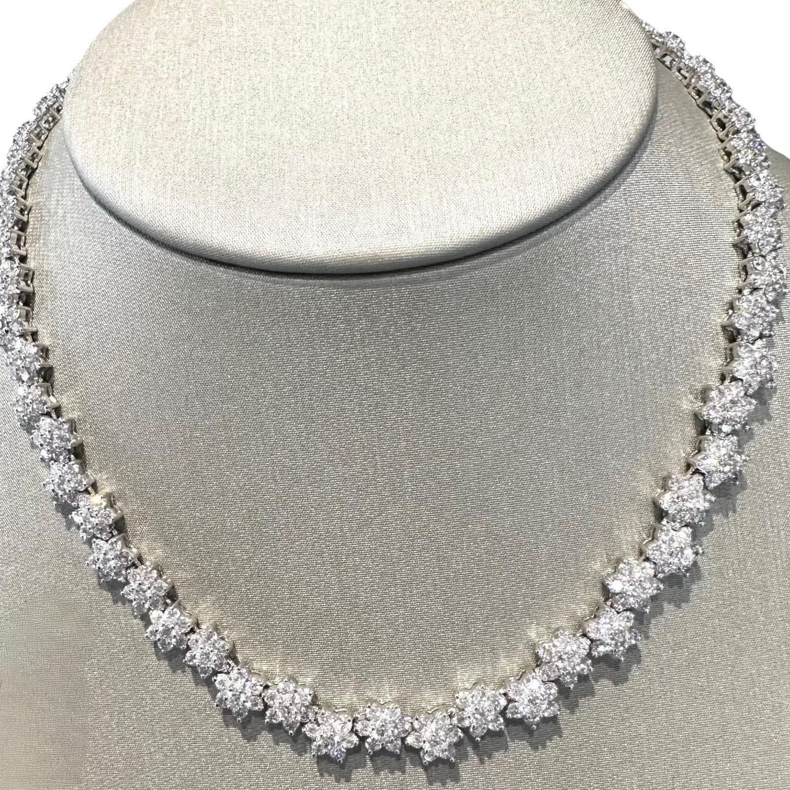 6.9ctw Floral Motif Diamond Riviera 14k White Gold Necklace In Excellent Condition For Sale In Miami, FL