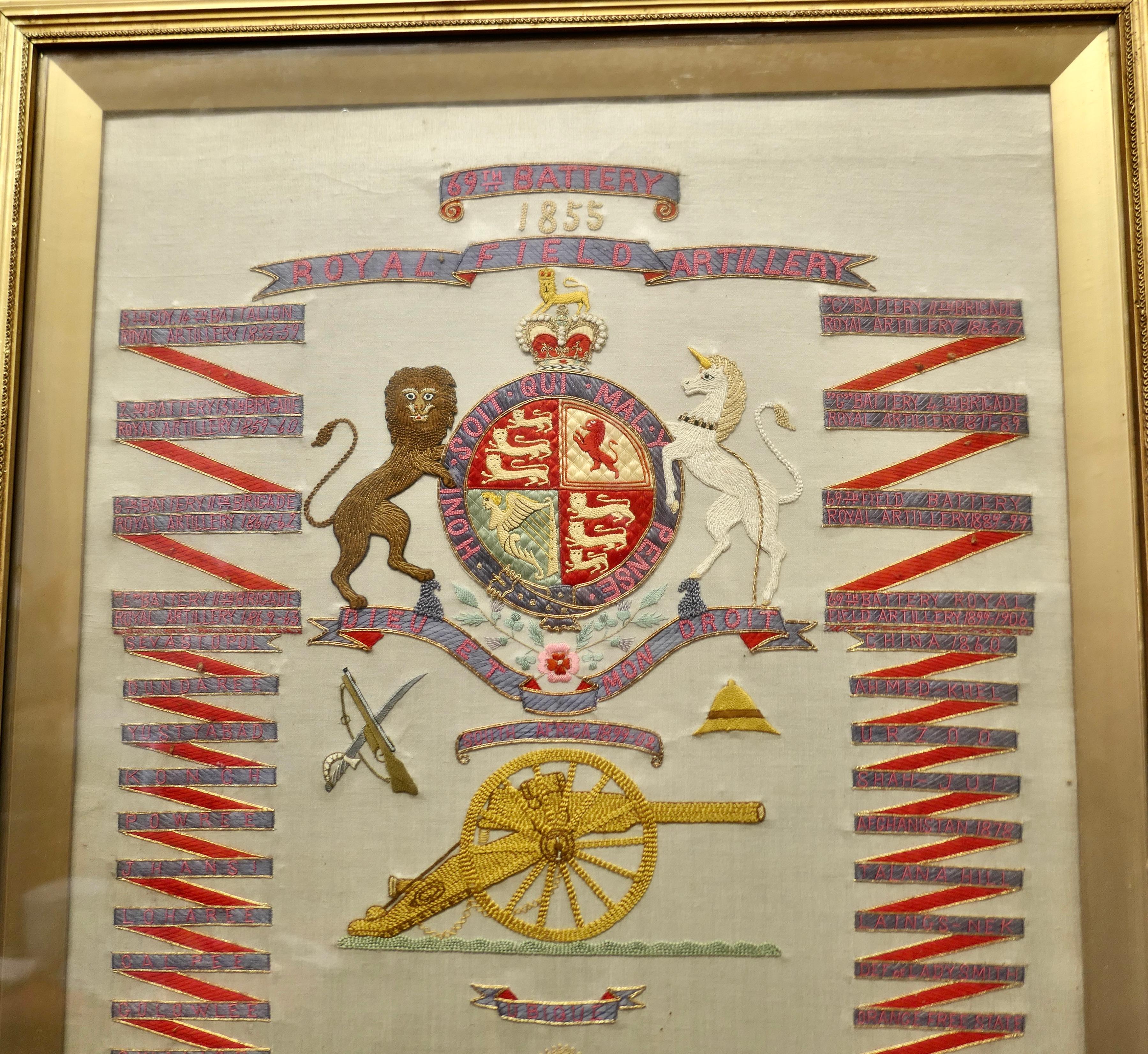  69th Battery Royal Field Artillery Framed Commemorative Embroidery     For Sale 1