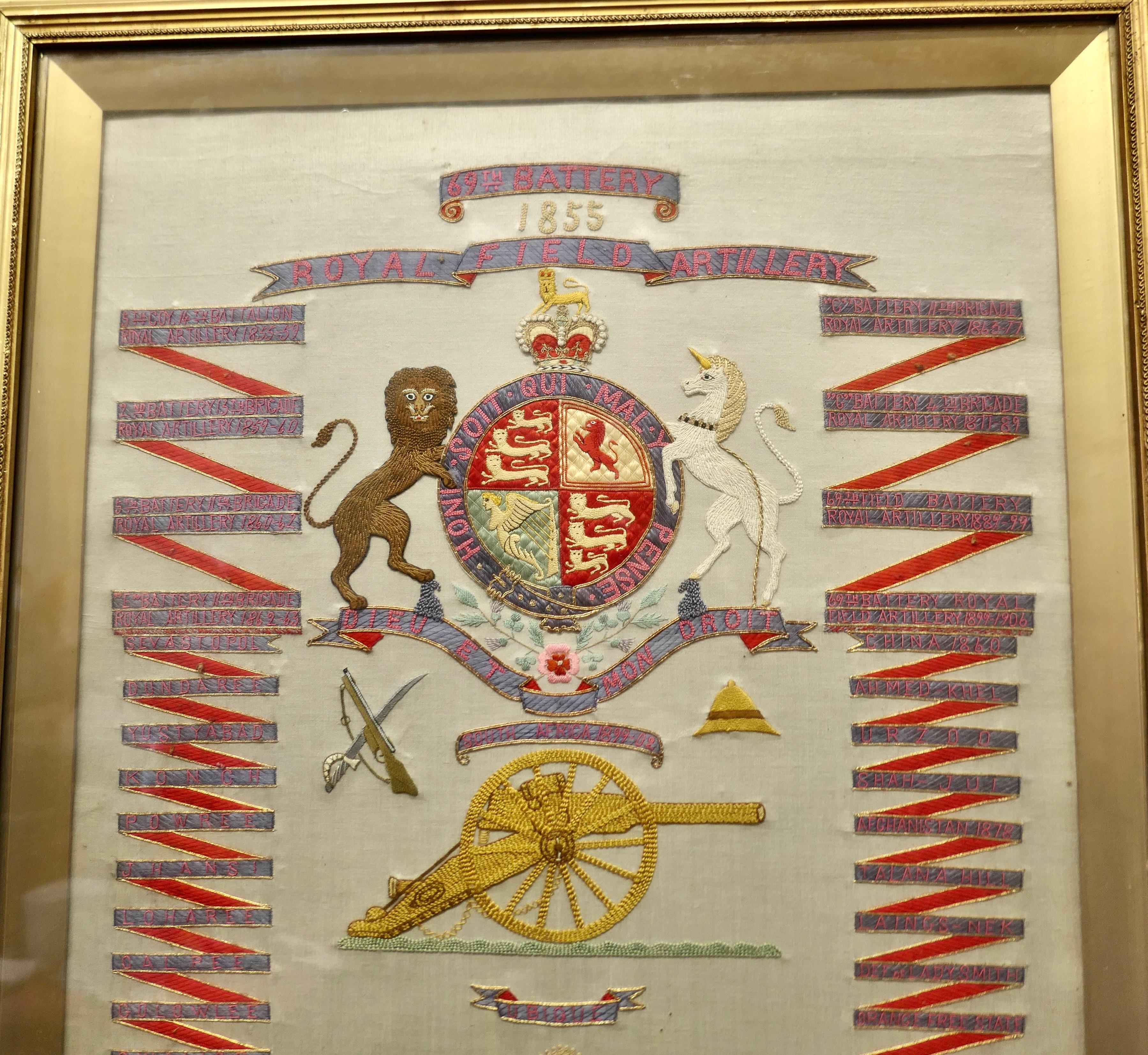 69th Battery Royal Field Artillery Broderie commémorative encadrée en vente 1