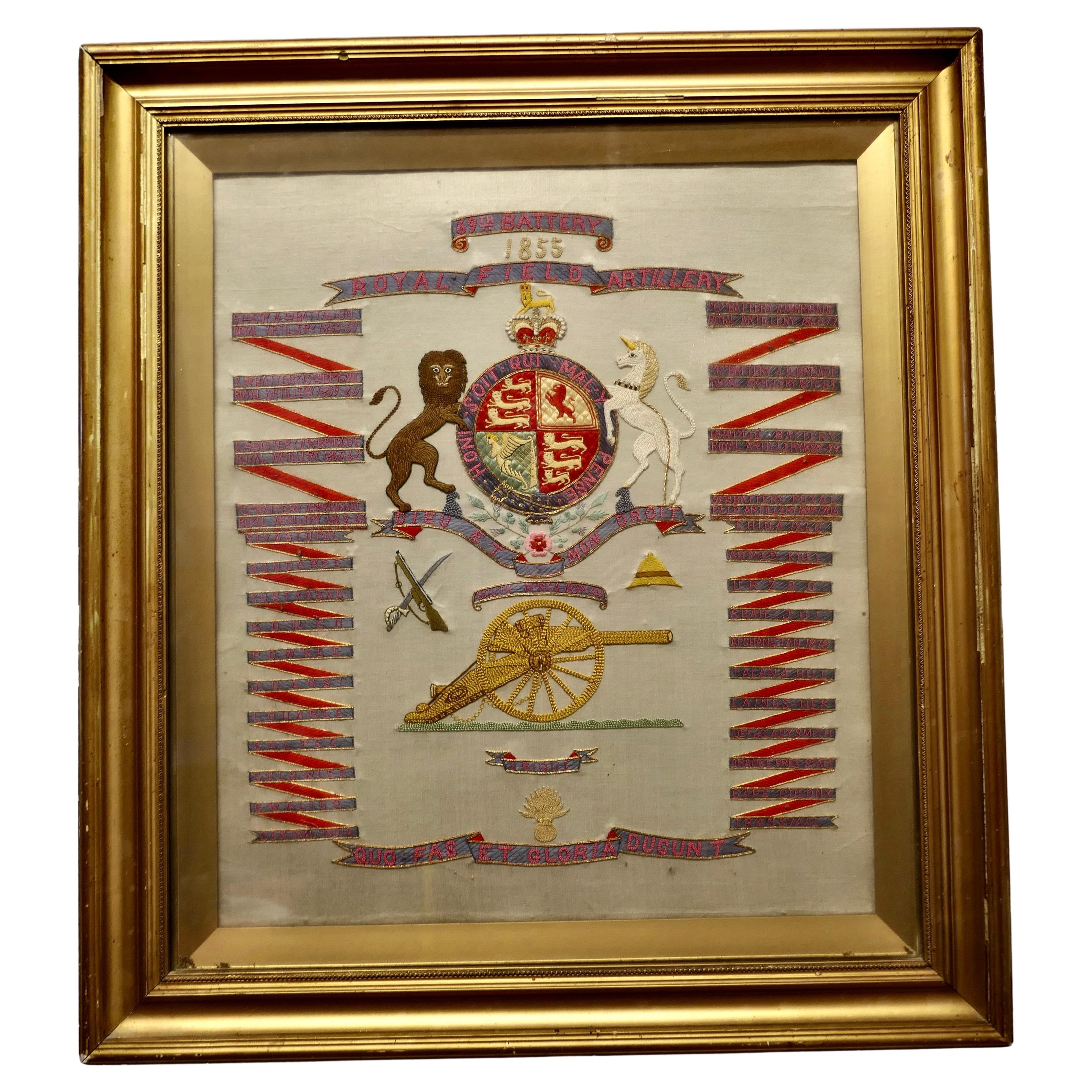  69th Battery Royal Field Artillery Framed Commemorative Embroidery     For Sale