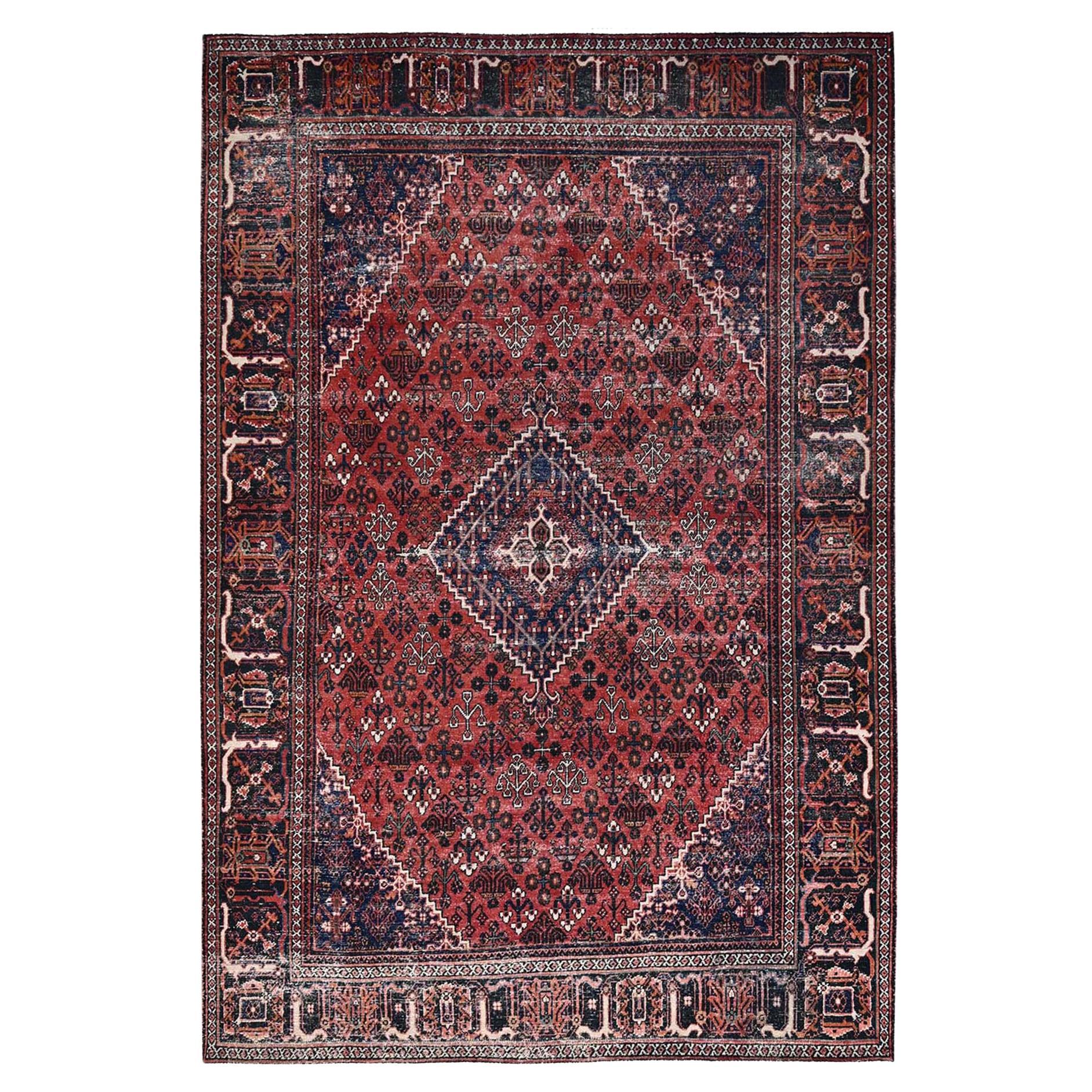 6'9"x10'0" Bossa Nova Roter, handgeknüpfter, persischer Joshagan-Teppich aus weicher Wolle, Vintage