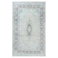 6'9"x10'10" Gray Distressed Hand Knotted Worn Wool Washed Out Persian Kerman Rug