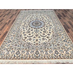 6'9"x10'2" Ivory Zoroastrian Nain Hand Knotted 300 KPSI Wool & Silk Oriental Rug