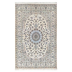 6
9"x10
2" Ivory Persian Nain Hand Knotted 300 KPSI Wool and Silk Oriental Rug