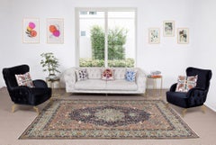 6.9x10.4 Ft Traditional Vintage Handmade Turkish Area Rug with Medallion Design