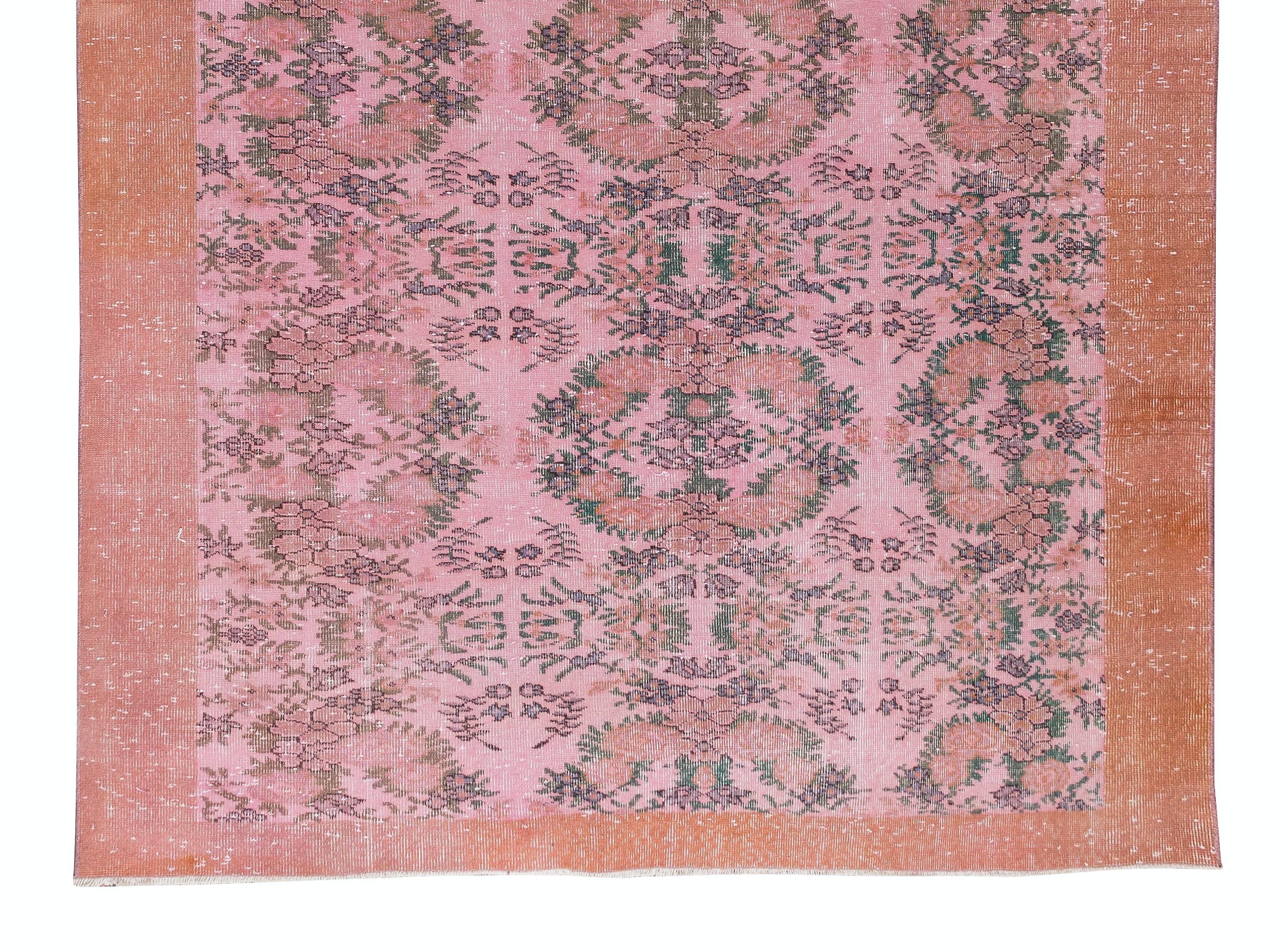 7x10.7 Ft Handmade Floral Pattern Anatolian Area Rug in Pink 4 Modern Interiors In Good Condition For Sale In Philadelphia, PA