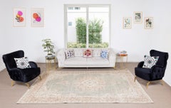 Tappeto turco fatto a mano 7x11.3 Ft con design a medaglione, rivestimento per pavimenti in lana