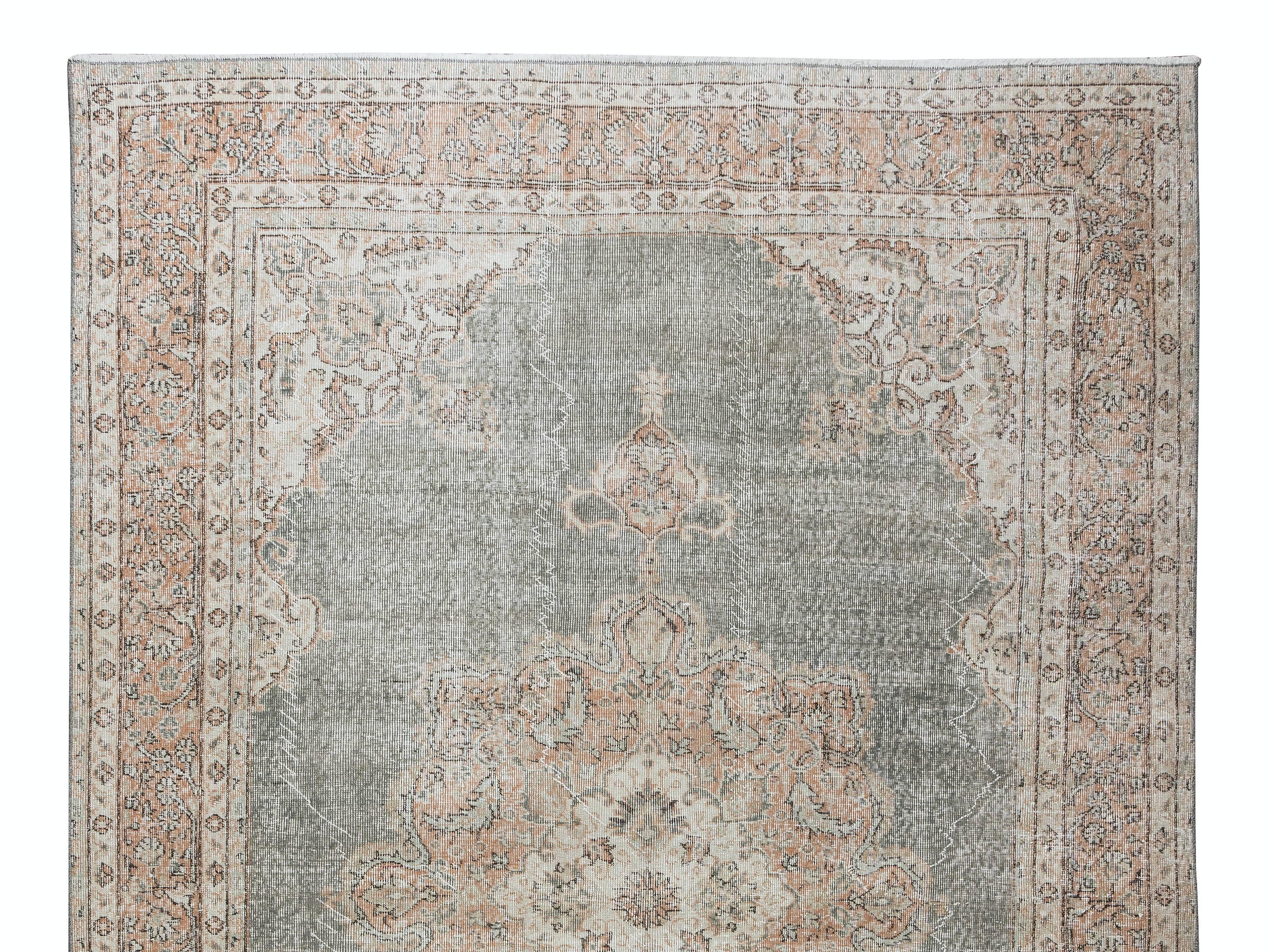 Hand-Knotted 7x11.3 Ft Handmade Turkish Area Rug with Medallion Design, Woolen Floor Covering For Sale