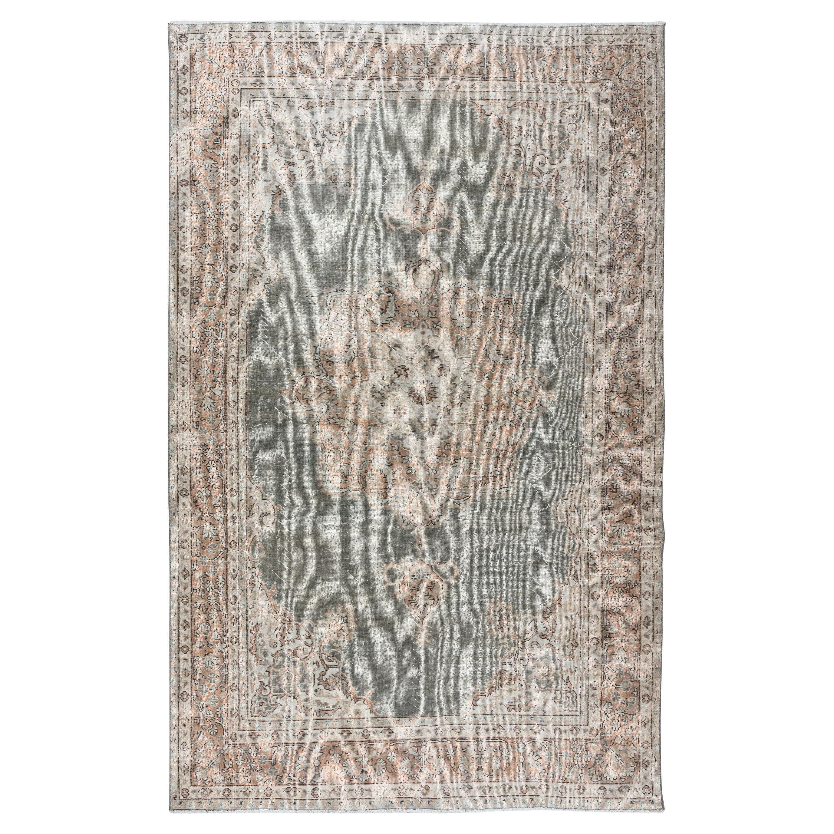 7x11.3 Ft Handmade Turkish Area Rug with Medallion Design, Woolen Floor Covering For Sale