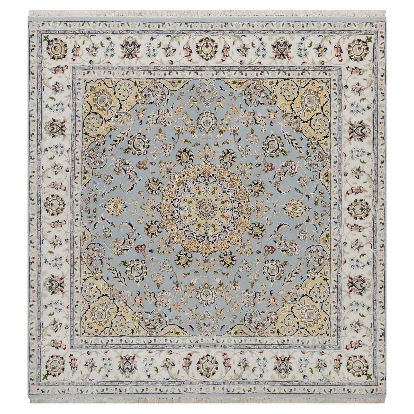 6
9 "x6
9" Hellblau 250 KPSI Wolle 
Seide Nain Handgeknüpfter Quadratischer Orientteppich