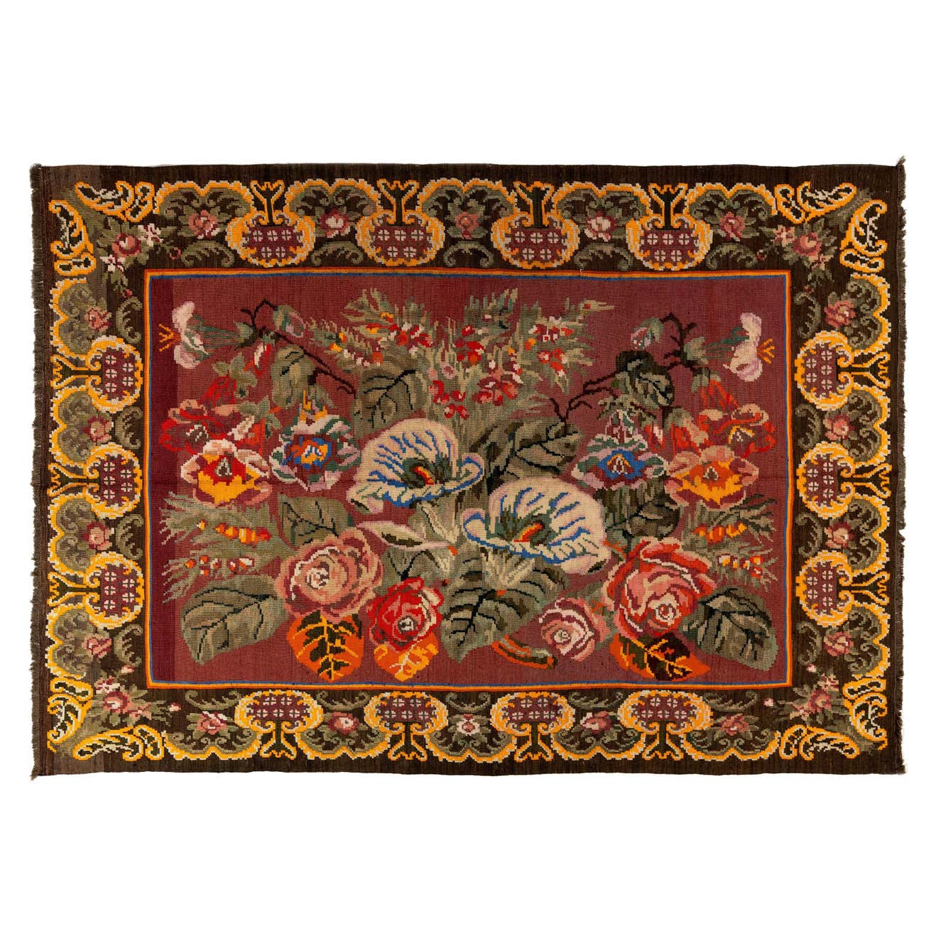 6.9x8 Ft Vintage Bessarabian Kilim, Floral Handwoven Wool Rug from ...