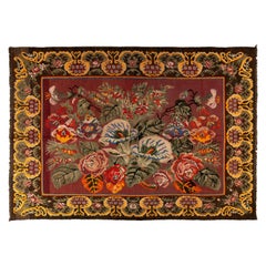 6.9x8 Ft Vintage Floral Bessarabian Kilim, Handwoven Wool Rug from Moldova
