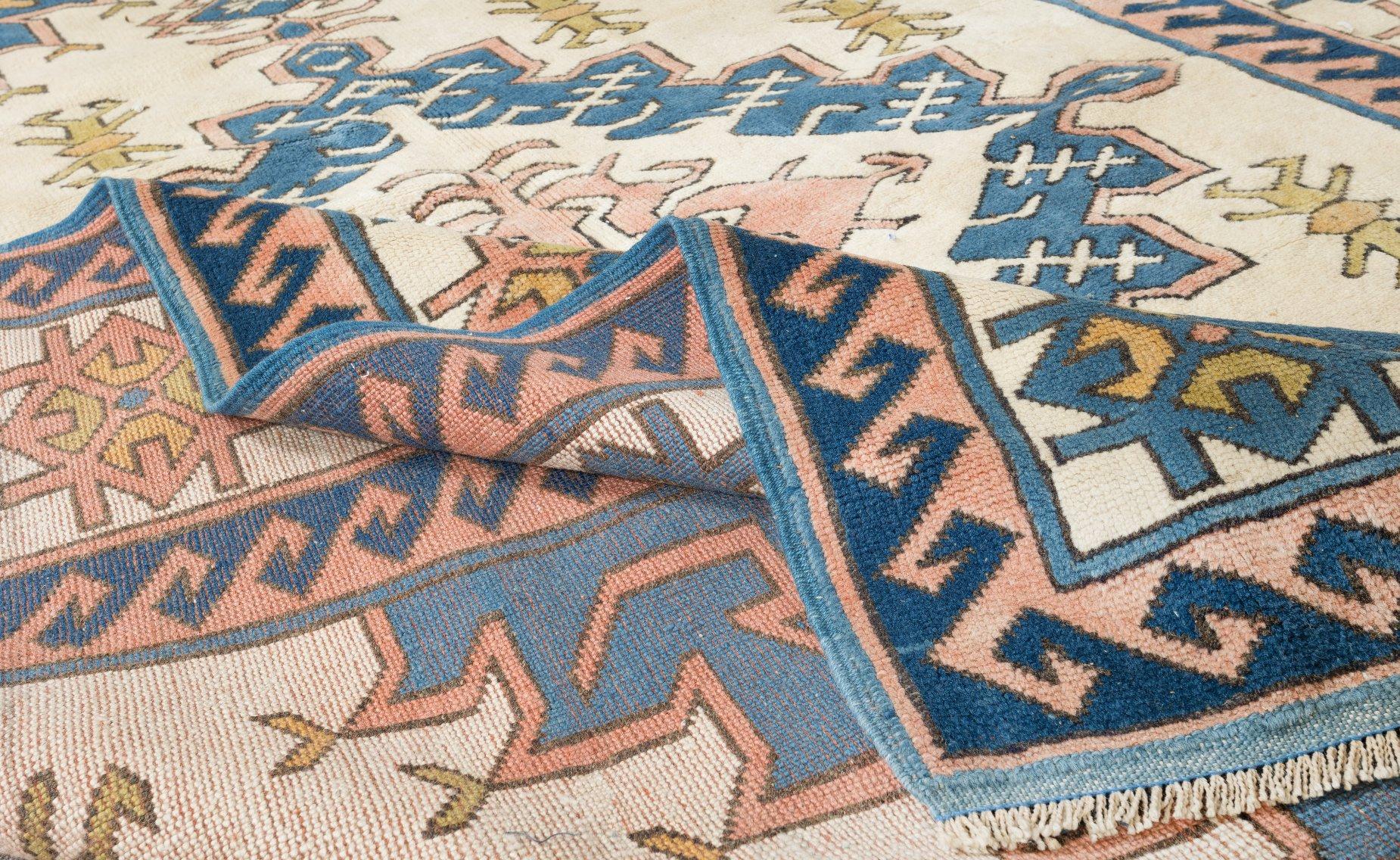 Tribal 6.9x8.8 Ft Handmade One-of-a-Kind Rug, Geometric Vintage Anatolian Wool Carpet For Sale
