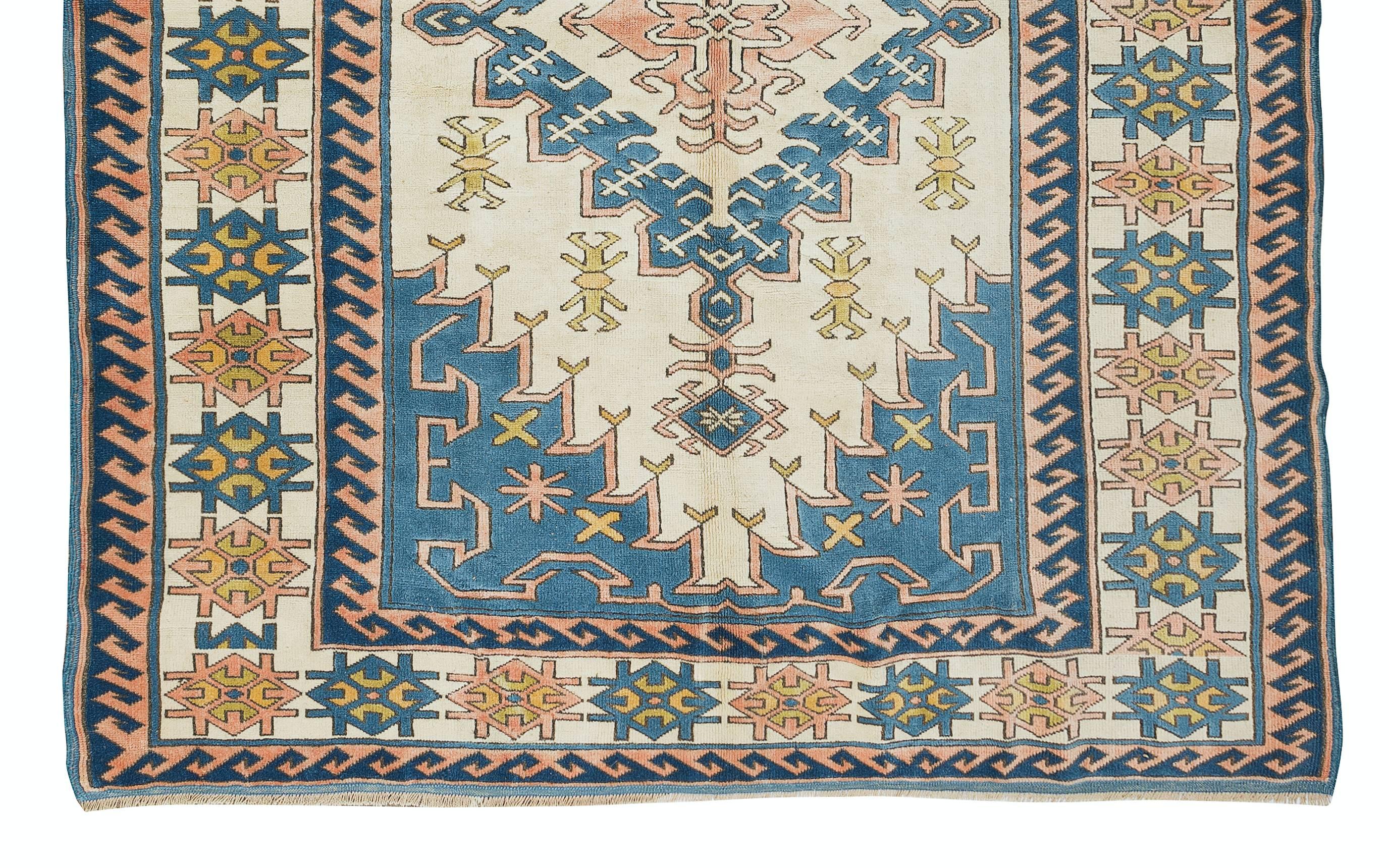 Hand-Knotted 6.9x8.8 Ft Handmade One-of-a-Kind Rug, Geometric Vintage Anatolian Wool Carpet For Sale