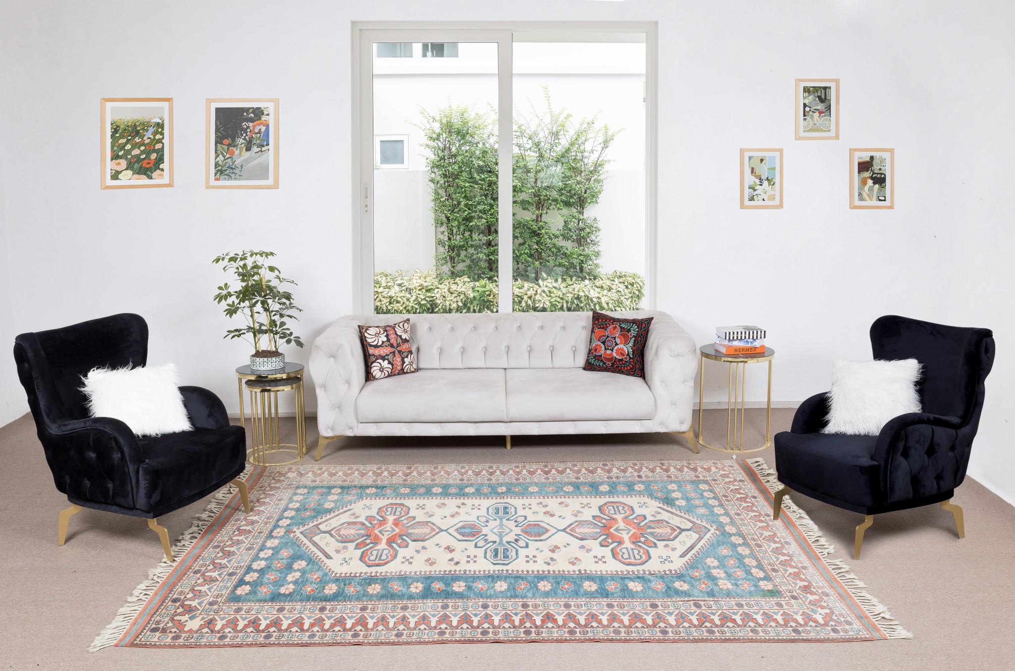 A finely hand-knotted vintage Turkish carpet from 1960s featuring a geometric design. The rug is made of medium wool pile on wool foundation. It is heavy and lays flat on the floor, in very good condition with no issues. It has been washed
