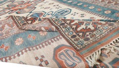 7x9.3 ft Vintage Hand-Knotted Area Rug with Geometric Medallion Design. All Wool