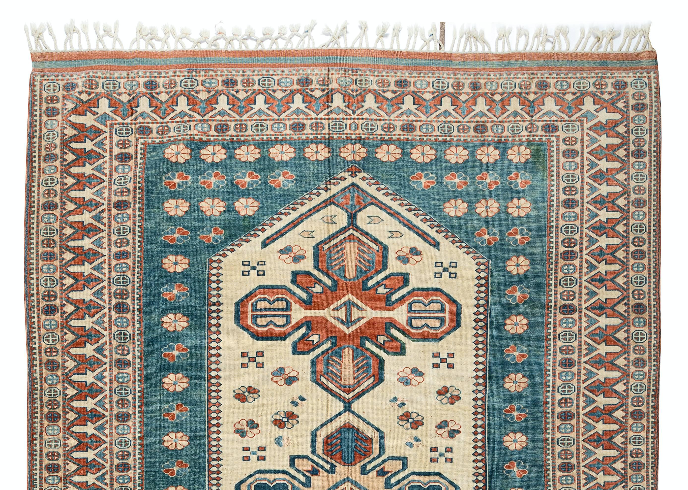 Turkish 7x9.3 ft Handmade One-of-a-kind Rug, Geometric Vintage Anatolian Wool Carpet For Sale