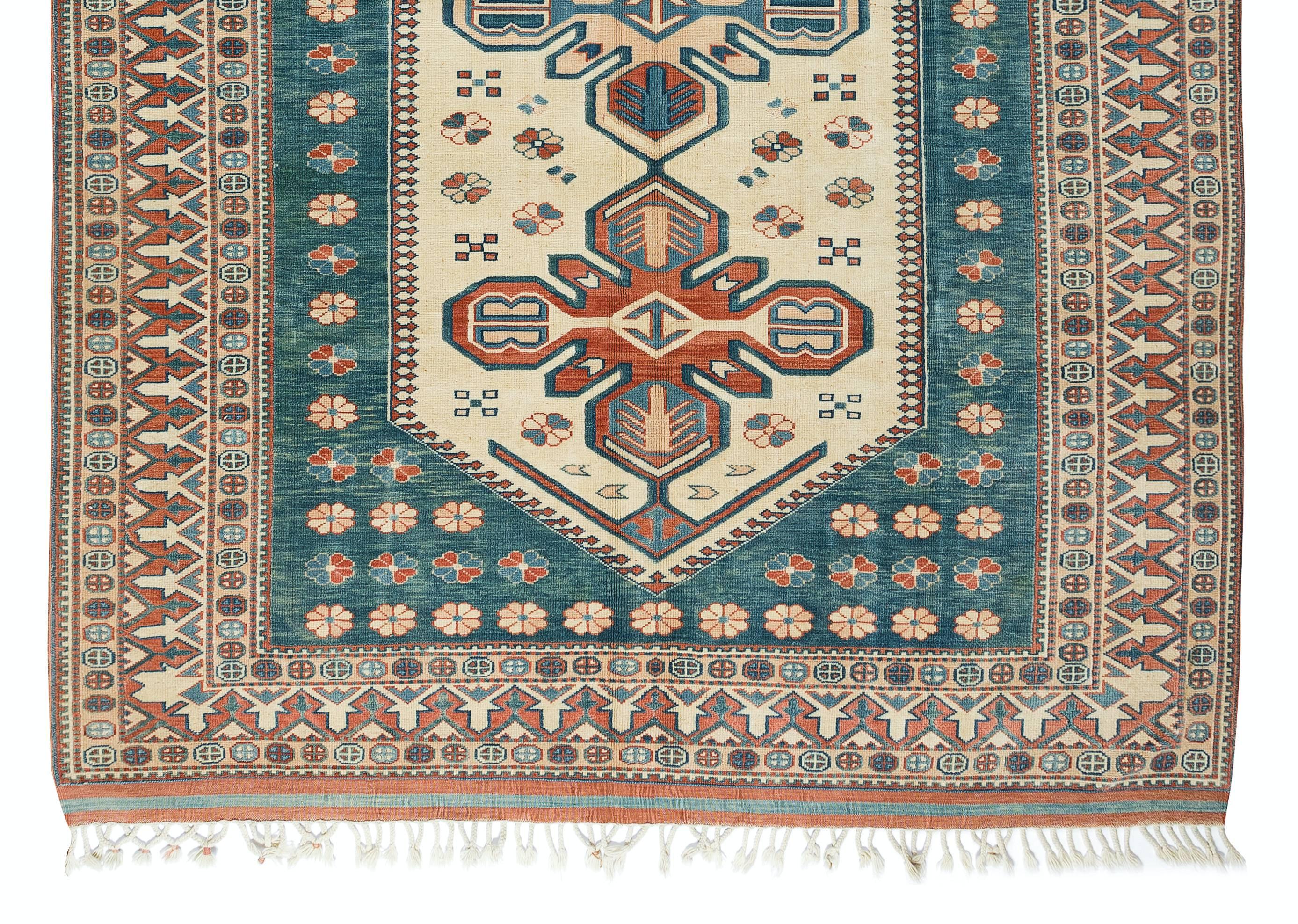 Hand-Knotted 7x9.3 ft Handmade One-of-a-kind Rug, Geometric Vintage Anatolian Wool Carpet For Sale