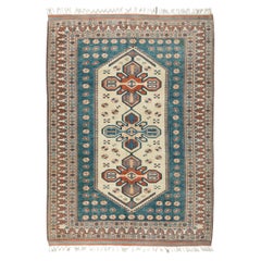 7x9,3 Fuß Handgefertigter einzigartiger Teppich, geometrischer Anatolischer Vintage-Wollteppich