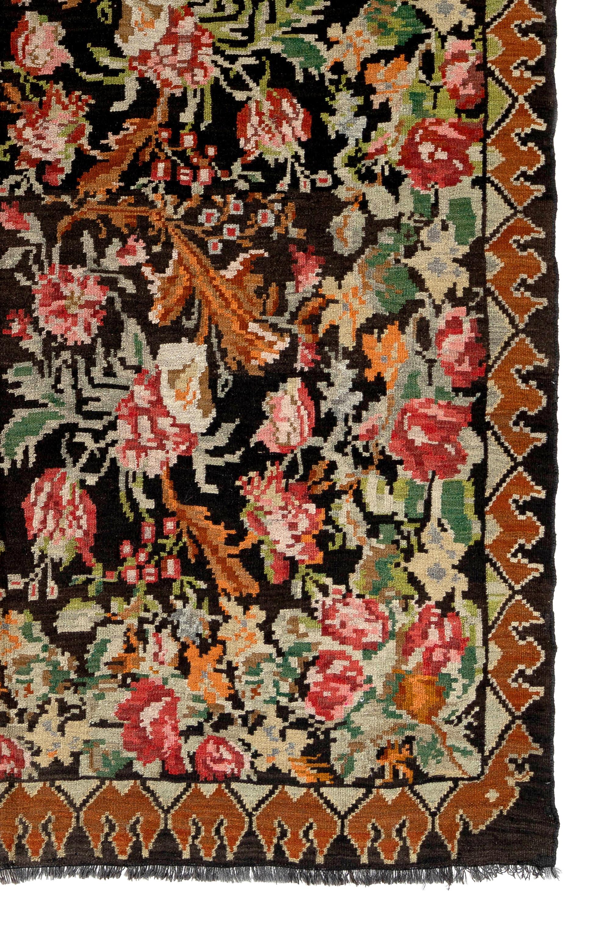 Moldovan 7x9.9 Ft Eastern European Bessarabian Kilim, Floral Vintage Handwoven Tapestry For Sale